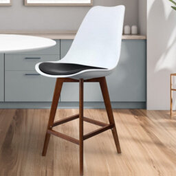 Fusion Living Soho White & Black Plastic Bar Stool With Dark Wood Legs - thumbnail 2