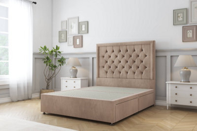 "Sloomy Montana Mink Naples Divan Bed Base 4 Drawers With 54"" Floor Standing Headboard 4'6 Double" - image 1