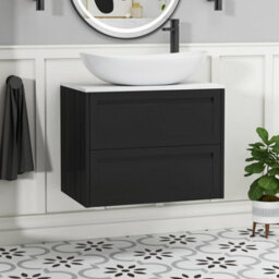 Royal Bathrooms Royal Bathroom Elmore 700mm Matt Nocturne Black Wall Mounted Countertop Bathroom Vanity Unit 2 Drawer With Cesar Basin - thumbnail 1