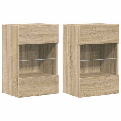 Berkfield Durable Tv Wall Cabinets With Led Lights 2 Pcs Sonoma Oak 40X30X60.5 Cm - image 1