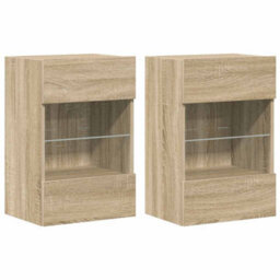 Berkfield Durable Tv Wall Cabinets With Led Lights 2 Pcs Sonoma Oak 40X30X60.5 Cm - thumbnail 1