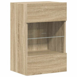 Berkfield Durable Tv Wall Cabinets With Led Lights 2 Pcs Sonoma Oak 40X30X60.5 Cm - thumbnail 6