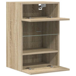Berkfield Durable Tv Wall Cabinets With Led Lights 2 Pcs Sonoma Oak 40X30X60.5 Cm - thumbnail 7