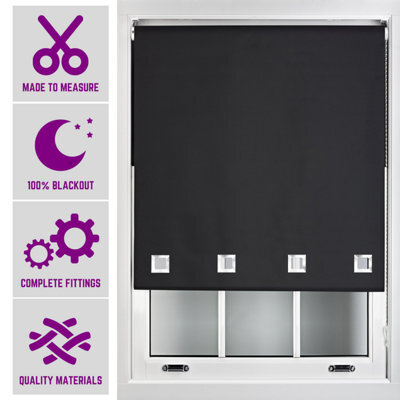 Furnished Made To Measure Blackout Roller Blinds With Big Square Eyelets - Black Blind (W)240Cm (L)210Cm - image 1