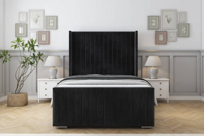 "Sloomy Marlborough Black Naples Bed Frame With Mattress With 50""  Upholstered Wingback Headboard 2'6 Small Single" - image 1