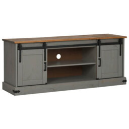 Berkfield Tv Cabinet Halden 2 Sliding Doors Grey 150X40X60 Cm Solid Wood - thumbnail 2