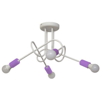 Luminosa Lighting Luminosa Oxford Multi Arm Semi Flush Ceiling Light White, Purple 44Cm
