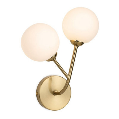 Luminosa Lighting Luminosa Groves Globe 2 Light Wall Brushed Brass With Opal White Glass 2Xg9