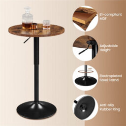 Yaheetech Rustic Brown Round Bar Table With Adjustable Height - thumbnail 6
