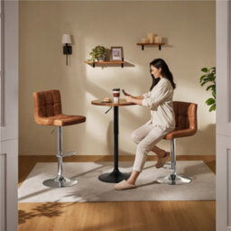 Yaheetech Rustic Brown Round Bar Table With Adjustable Height