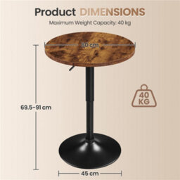 Yaheetech Rustic Brown Round Bar Table With Adjustable Height - thumbnail 3