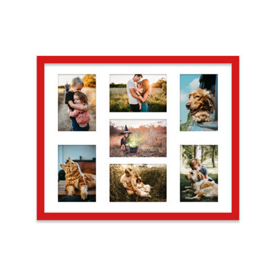 20X16 Inch 7 Opening Photo Collage Frame, Display Seven 6X4 Inch Photos, Multi Aperture Family Picture Frame, Red - image 1