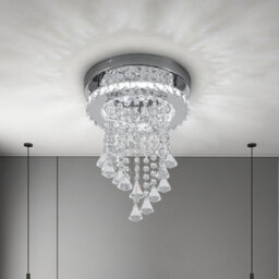 Thehotsale Chorme Finish Round Crystal Ceiling Light Cool White Light With Droplets 18W 25Cm Dia - thumbnail 1