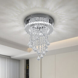 Thehotsale Chorme Finish Round Crystal Ceiling Light Cool White Light With Droplets 18W 25Cm Dia - thumbnail 2
