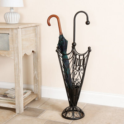 Dibor Vintage Style Matte Black Metal Large Ornate Scrolled Freestanding Umbrella Stand H91 X W34Cm - image 1