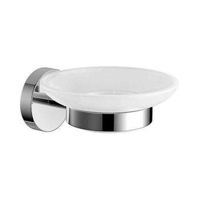 Soap Dish Holder Wall Mounted Bathroom Accessory Modern Round Chrome White Glass - image 1