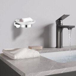 Soap Dish Holder Wall Mounted Bathroom Accessory Modern Round Chrome White Glass - thumbnail 3