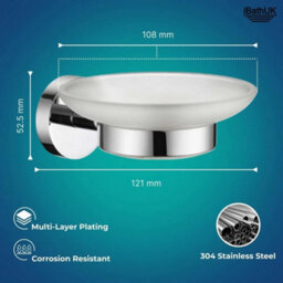 Soap Dish Holder Wall Mounted Bathroom Accessory Modern Round Chrome White Glass - thumbnail 4
