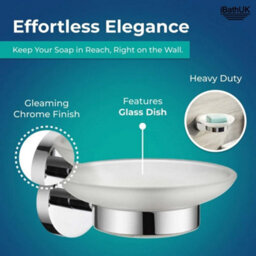 Soap Dish Holder Wall Mounted Bathroom Accessory Modern Round Chrome White Glass - thumbnail 5