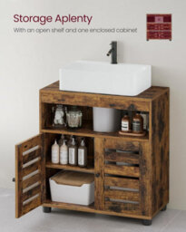 LEDREM Bathroom Cabinet With Adjustable Shelf, Storage Unit With 2 Louvred Doors, For Pedestal Sinks, Brown - thumbnail 5