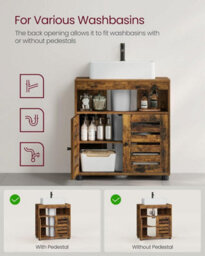 LEDREM Bathroom Cabinet With Adjustable Shelf, Storage Unit With 2 Louvred Doors, For Pedestal Sinks, Brown - thumbnail 4