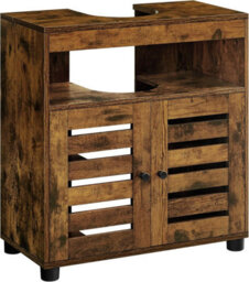 LEDREM Bathroom Cabinet With Adjustable Shelf, Storage Unit With 2 Louvred Doors, For Pedestal Sinks, Brown - thumbnail 1
