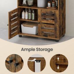 LEDREM Bathroom Cabinet With Adjustable Shelf, Storage Unit With 2 Louvred Doors, For Pedestal Sinks, Brown - thumbnail 7
