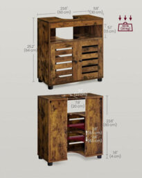 LEDREM Bathroom Cabinet With Adjustable Shelf, Storage Unit With 2 Louvred Doors, For Pedestal Sinks, Brown - thumbnail 3