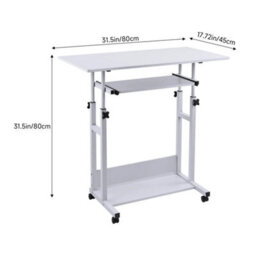 White Adjustable Height Mobile Computer Laptop Desk Overbed Table On Wheels - thumbnail 2