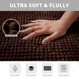 Ameha Brown Chenille Mat 50X80Cm, Extra Soft, Non-Slip, Absorbent Bath Rug & Doormat - thumbnail 9