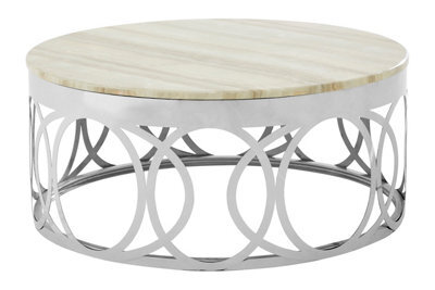 Orsina Distinctive White Marble Coffee Table, Decorative Table With Stainless Steel Base, Metal And Marble Table - image 1