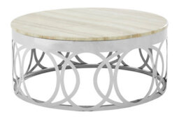 Orsina Distinctive White Marble Coffee Table, Decorative Table With Stainless Steel Base, Metal And Marble Table - thumbnail 1