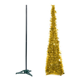 Living And Home 4Ft Gold Slim Pop Up Tinsel Christmas Tree Collapsible Xmas Tree With Base And Stars - thumbnail 4
