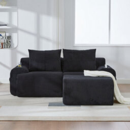 Btm Modular 2 Seater Corduroy Sofa With Ottomans, Configurable Sofa Set With Cup Holders  And Side Storage Pockets, Black - thumbnail 9