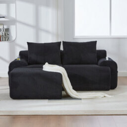 Btm Modular 2 Seater Corduroy Sofa With Ottomans, Configurable Sofa Set With Cup Holders  And Side Storage Pockets, Black - thumbnail 8