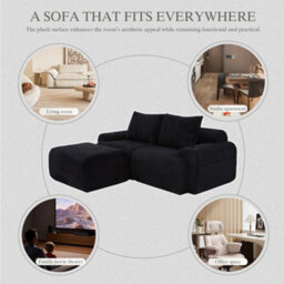Btm Modular 2 Seater Corduroy Sofa With Ottomans, Configurable Sofa Set With Cup Holders  And Side Storage Pockets, Black - thumbnail 7