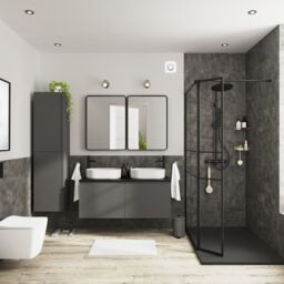GoodHome Levanna Wide Matt Grey Wall-Mounted Bathroom Cabinet (H) 480mm (W) 1200mm - thumbnail 7