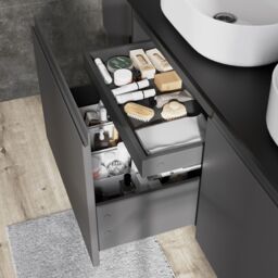 GoodHome Levanna Wide Matt Grey Wall-Mounted Bathroom Cabinet (H) 480mm (W) 1200mm - thumbnail 5