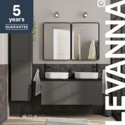 GoodHome Levanna Wide Matt Grey Wall-Mounted Bathroom Cabinet (H) 480mm (W) 1200mm - thumbnail 6