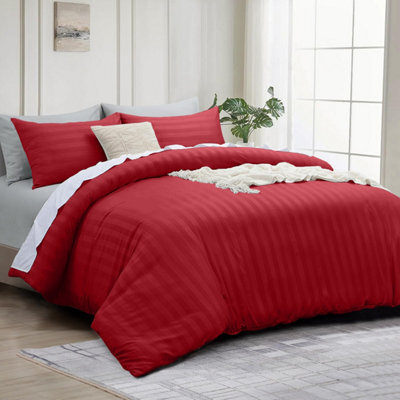 Bedlooms Burgundy Stripe Duvet Cover Complete Bedding Set, Breathable & Anti-Allergic Microfiber, King 230X220Cm - image 1