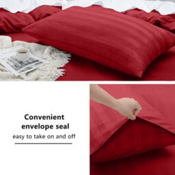 Bedlooms Burgundy Stripe Duvet Cover Complete Bedding Set, Breathable & Anti-Allergic Microfiber, King 230X220Cm - thumbnail 3