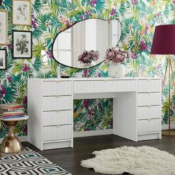 Writing Desk With Fluted Drawers Tireno Bis White Velvet Laminated Mdf Metal Handles Modern Home Office Study Furniture - thumbnail 1