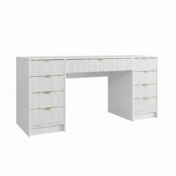 Writing Desk With Fluted Drawers Tireno Bis White Velvet Laminated Mdf Metal Handles Modern Home Office Study Furniture - thumbnail 2