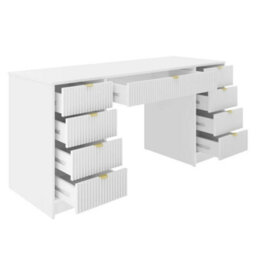 Writing Desk With Fluted Drawers Tireno Bis White Velvet Laminated Mdf Metal Handles Modern Home Office Study Furniture - thumbnail 3