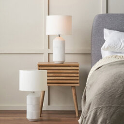 Pacific Lifestyle Set Of 2 Meribel White Geo Textured Tall Ceramic Table Lamp