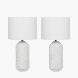 Pacific Lifestyle Set Of 2 Meribel White Geo Textured Tall Ceramic Table Lamp - thumbnail 3