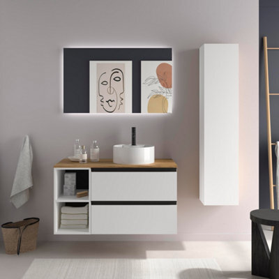 Cygnus bath Bequia Plus Metal Vanity Unit 100Cm Matt White Worktop Basin Ceramic Reversible Side 2H - image 1