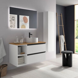 Cygnus bath Bequia Plus Metal Vanity Unit 100Cm Matt White Worktop Basin Ceramic Reversible Side 2H - thumbnail 2