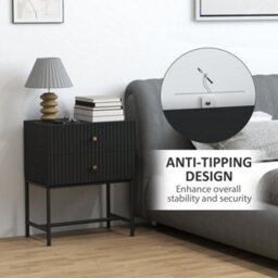 Wyld Haus Nafico Black And Gold 2-Drawer Ribbed Bedside Table - 48W X 30.8D X 60H Cm - thumbnail 7