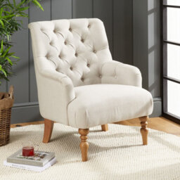 The Furniture Market Chatsworth Natural Fabric Button Upholstered Armchair Deep Buttoned Backrest Oatmeal Colour Fabric Comfortable & Supportive Seat - thumbnail 2